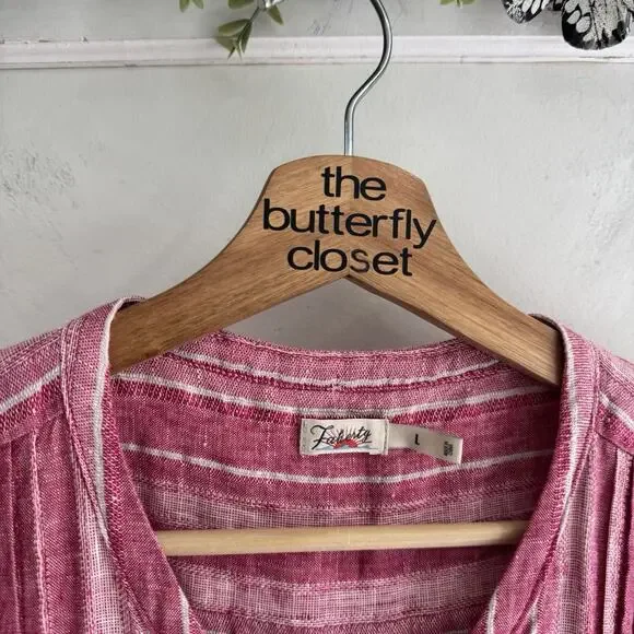 Faherty Isha Linen Dress Red Pink Stripe Half Button Down Sleeveless Large - Picture 3 of 4